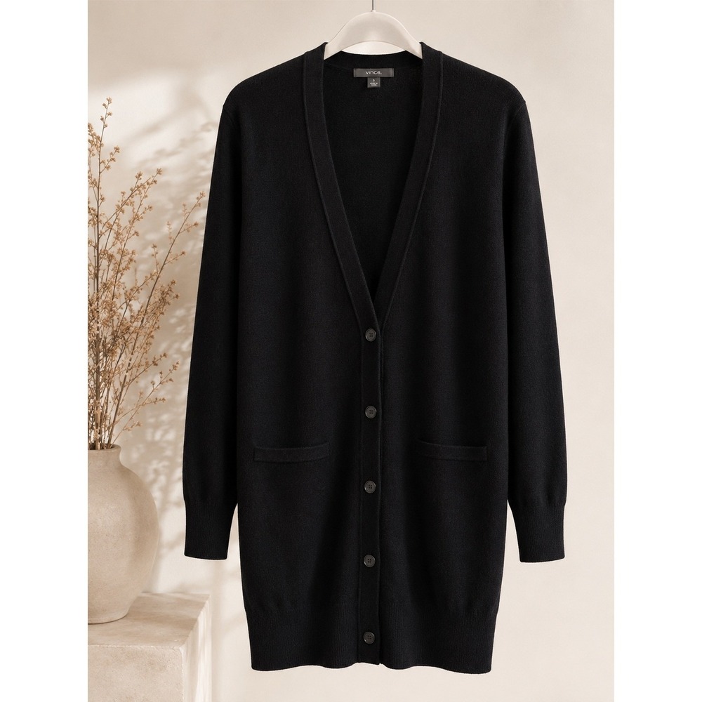 Vince 100% Cashmere Long Cardigan Women S Black Button Front Quiet Luxury